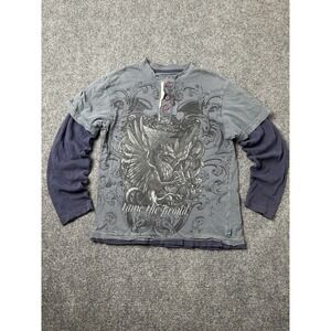 Mens Long Sleeve Rip Curl Culture Graphic Layered Gray Shirt, Size S
